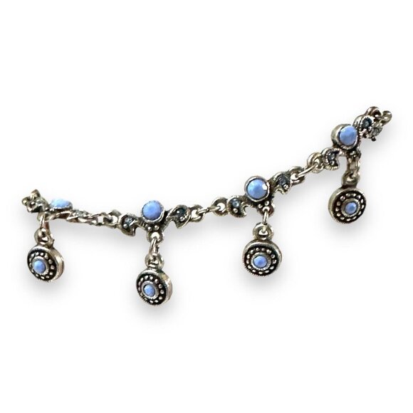 Premier Designs Vintage Antiqued Silver-tone Blue Rhinestone Charm Bracelet EUC - Picture 7 of 13